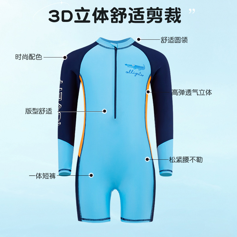 Picture of Summer New Children's Swimsuit Big Children's Long-sleeved Sunscreen Suit Boy's Swimsuit Comfortable Fit Student's Swimsuit