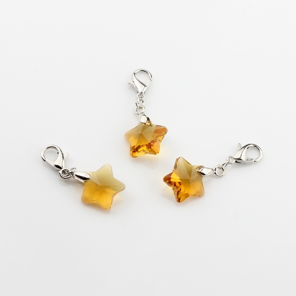 Picture of Crystal bead five-pointed star hanging lobster clasp pendant handmade children's student pencil star Small pendant ornaments