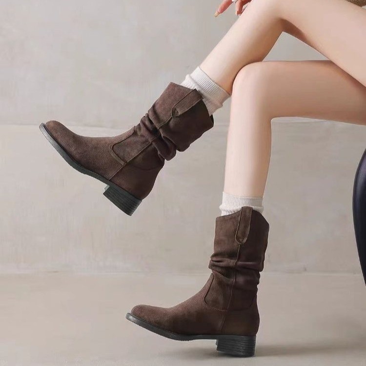 Picture of Stacked boots for women's 2025 fall/winter new Maillard western denim Martin boots, mid-leg boots, stretch boots, skinny boots