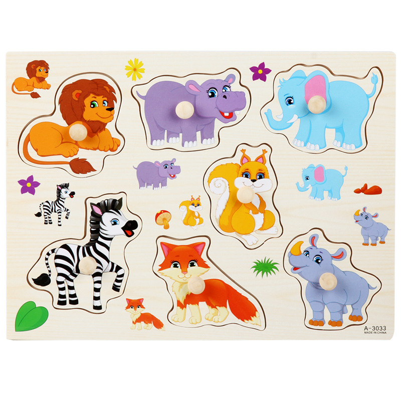 Picture of Factory wholesale hand-held board early education educational toys digital letters animal puzzle beneficial intelligence baby wooden toys