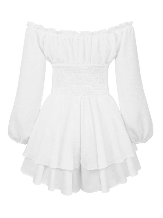 Picture of Women's Pleated Collar Long-Sleeved Casual Ruffled Jumpsuit French Shorts