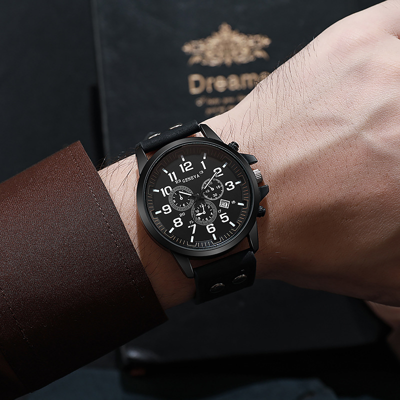 Cross-border hot foreign trade new fashion round all-match quartz watches Europe and the United States large dial business casual watches