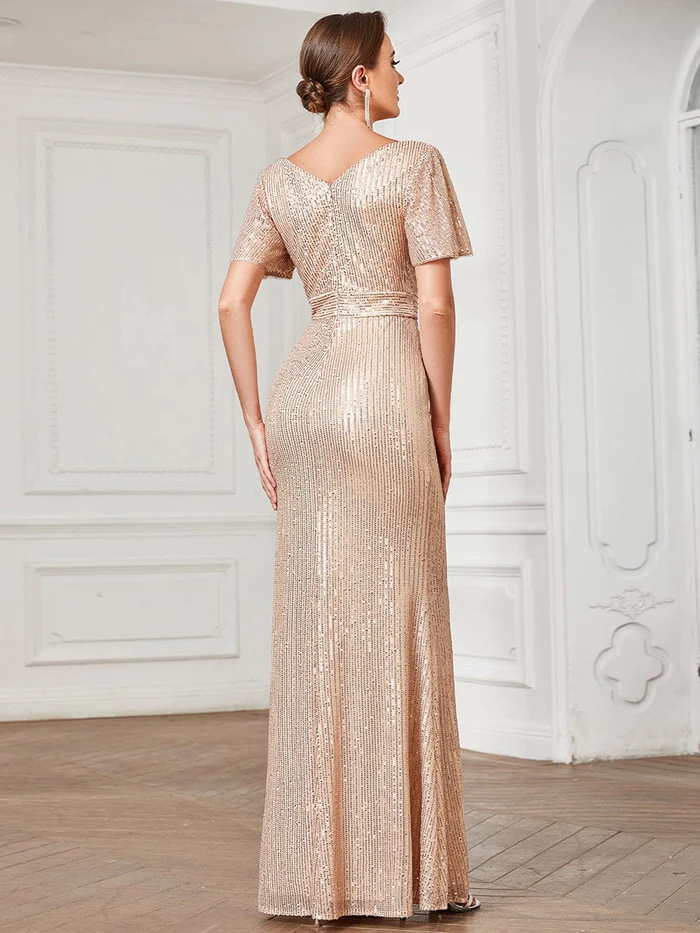 Picture of Cross-border European and American Sexy V-neck Sequin Floor Evening Dress Elegant Split Banquet Party Party Party Party Dress