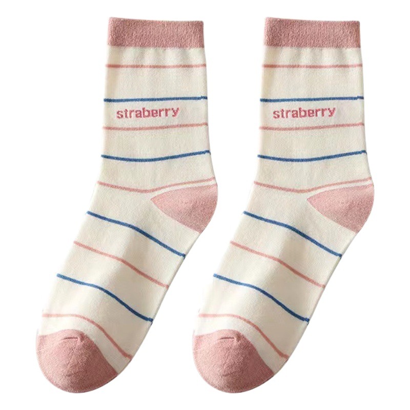 Socks Women's Autumn and Winter Mid-length Socks Japanese Style Cherry Curl Long-length Socks ins Trendy Simple Sweet High Socks