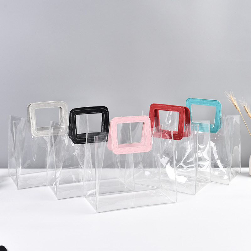 Hand Bag Wedding Candy Accompanying Gift Plastic PVC Handbag Gift Bag Flowers Christmas Transparent Packaging Bag