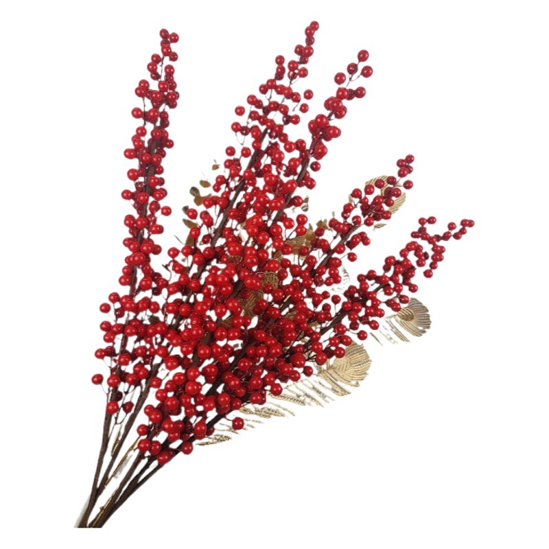 Picture of Factory wholesale multi-fork simulation red fruit fortune fruit Holly fruit Spring Festival decoration simulation flower blessing bucket accessories red fruit