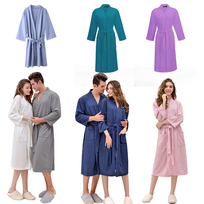 Picture of Cross-border Waffle Bathrobe Sauna Clothes Women's Thin Nightgown Long Couple's Home Clothes Hotel Bathrobe Men's Hair
