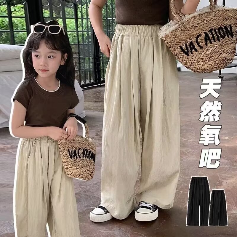 P17-B90 girls brocade cotton wrinkled thin black khaki 120-170