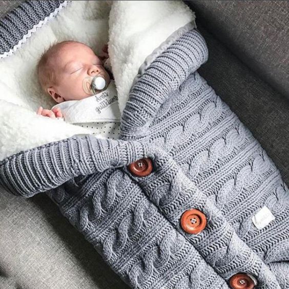 Picture of Spring Autumn Winter Knitted Sleeping Bag Baby Carriage Sleeping Bag Swaddling Cart Sleeping Bag Button Twist Sleeping Bag fleece-lined Thickened Bag