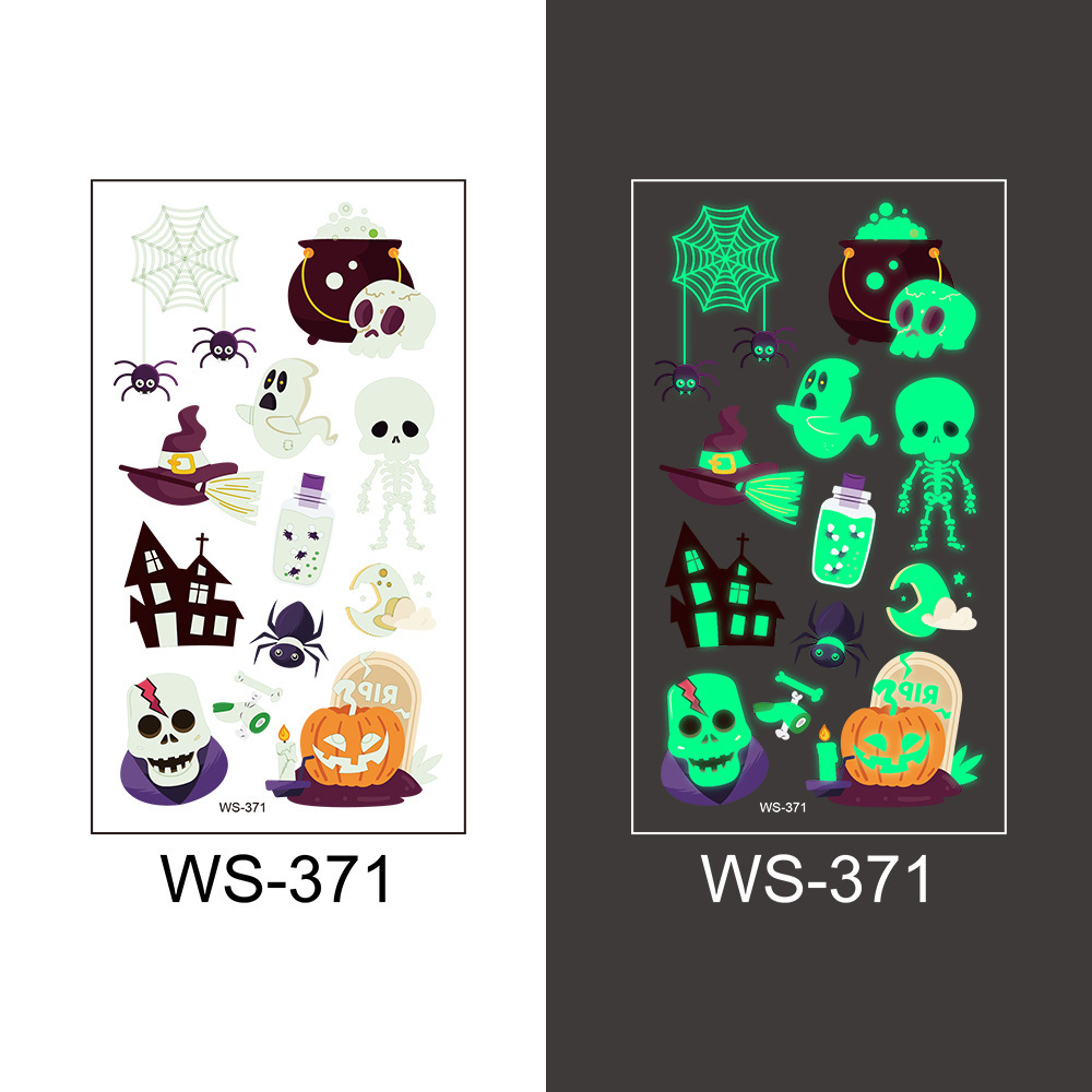 Picture of Cross-Border New Halloween Tattoo Stickers Waterproof and Sweat-Proof Long-Lasting Fluorescent Green Luminous Children's Cartoon Face Tattoo Stickers