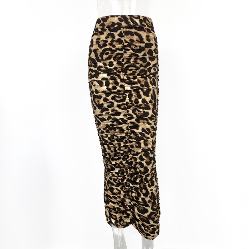 Picture of 2025 Spring and Summer New High-Waisted Leopard Print Skirt European and American Fashion Sexy Tight Pleated Slit Mid-Length Skirt
