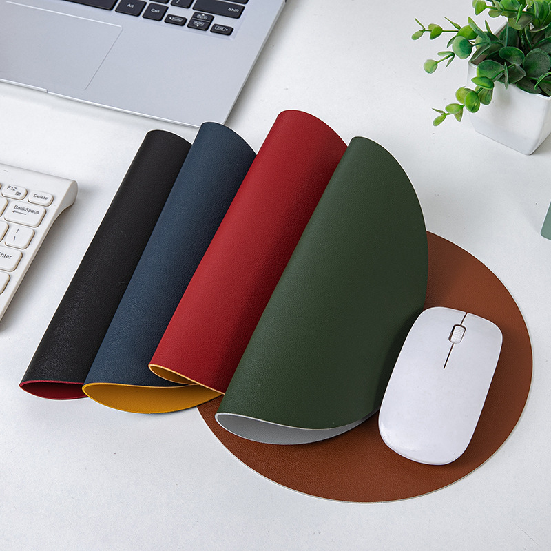 Picture of Small Fresh Round Leather Mouse Pad small size Solid Color Portable Simple Leather Office Desk Mat Computer Mouse Mat