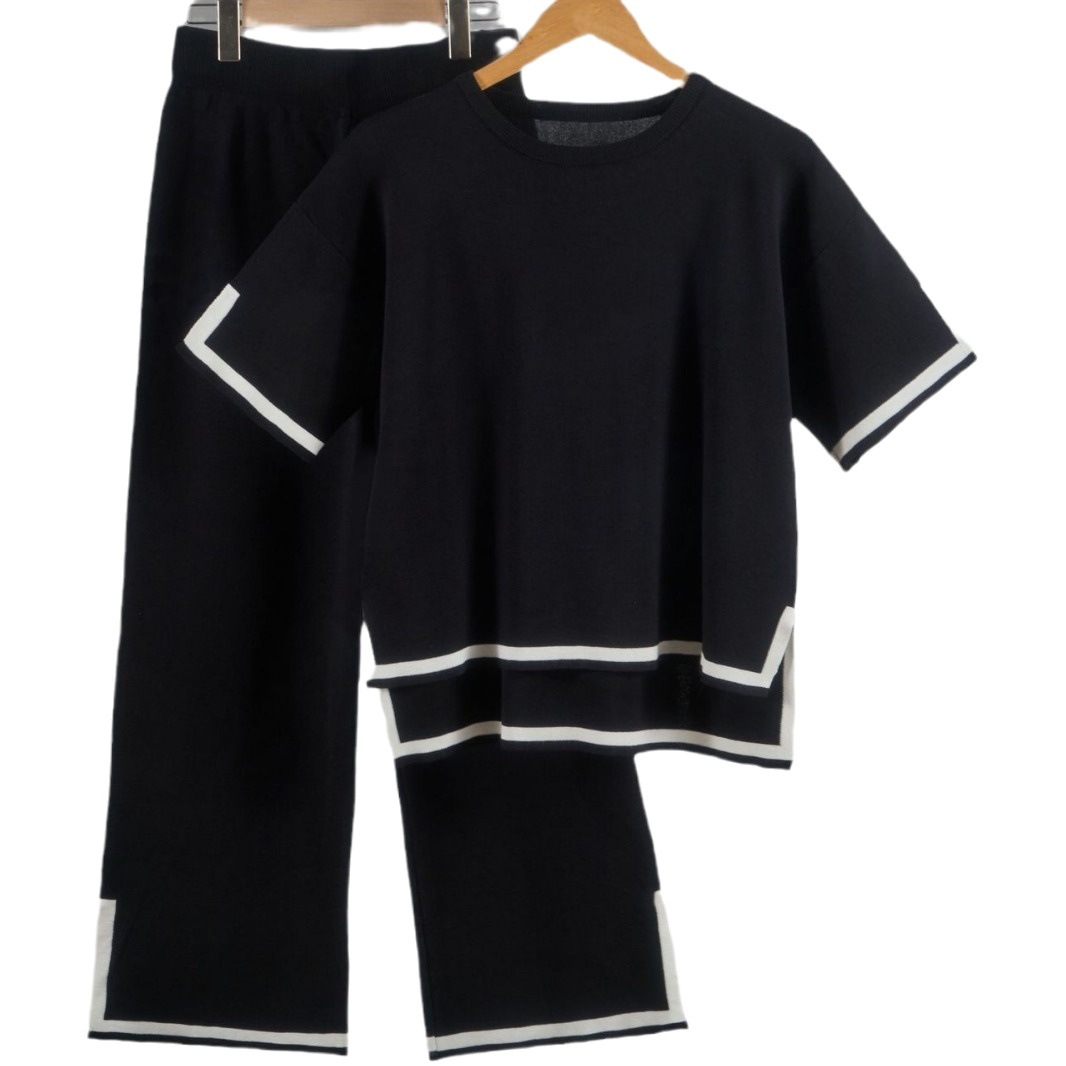 Picture of 2024 Europe and the United States cross-border Amazon summer new knitted suit sweater suit short sleeve pullover wide leg pants