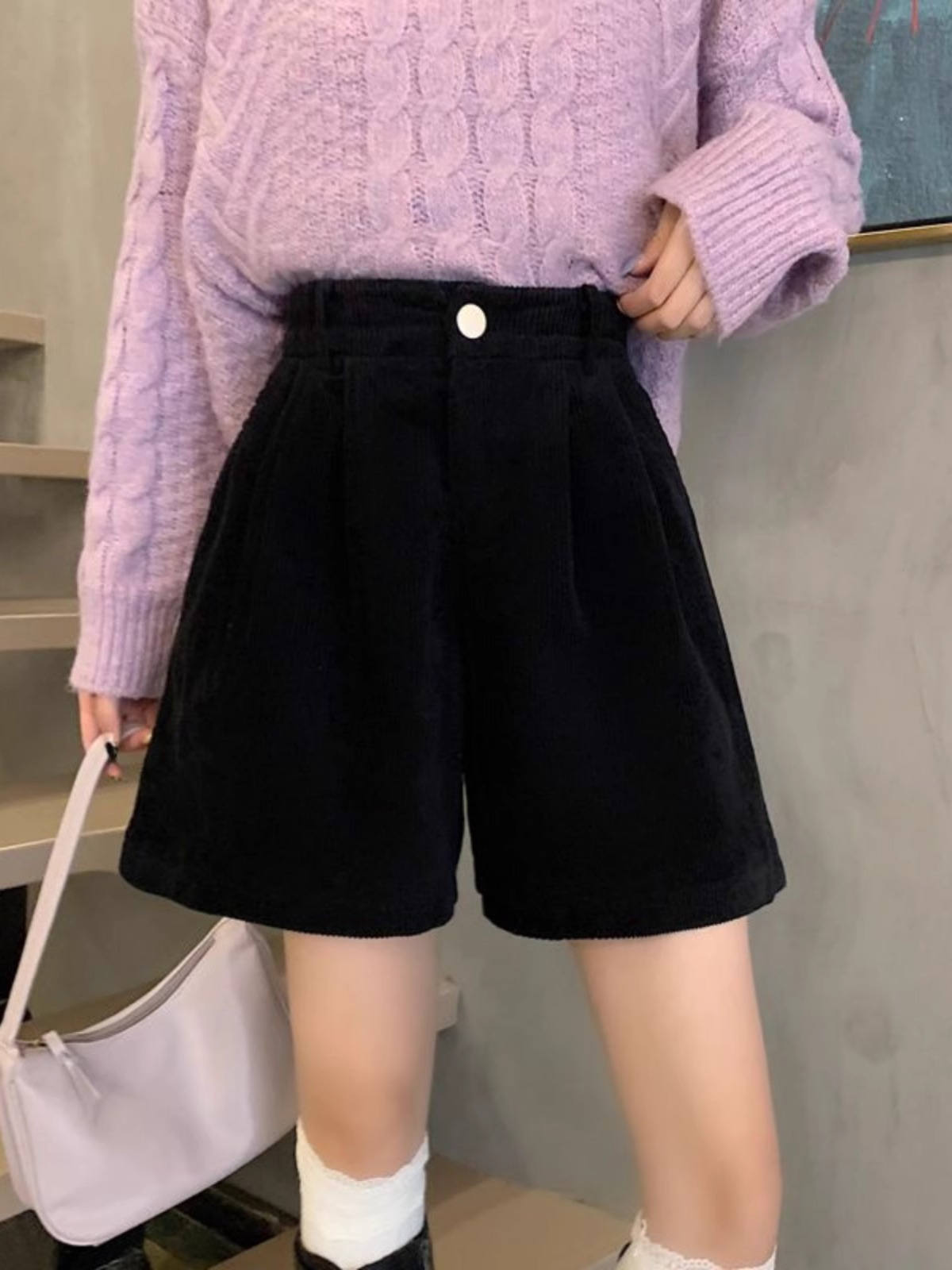 Picture of 2023 Autumn and Winter Corduroy Shorts Women's High Waist Slimming Wide Leg Pants Fashionable Korean Retro A- Shoe Pants