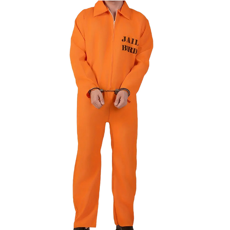 US Prison Orange Prisoner Uniform Halloween Jumpsuit Cross Border Men Adult Stage Performance Uniform Cargo Uniform