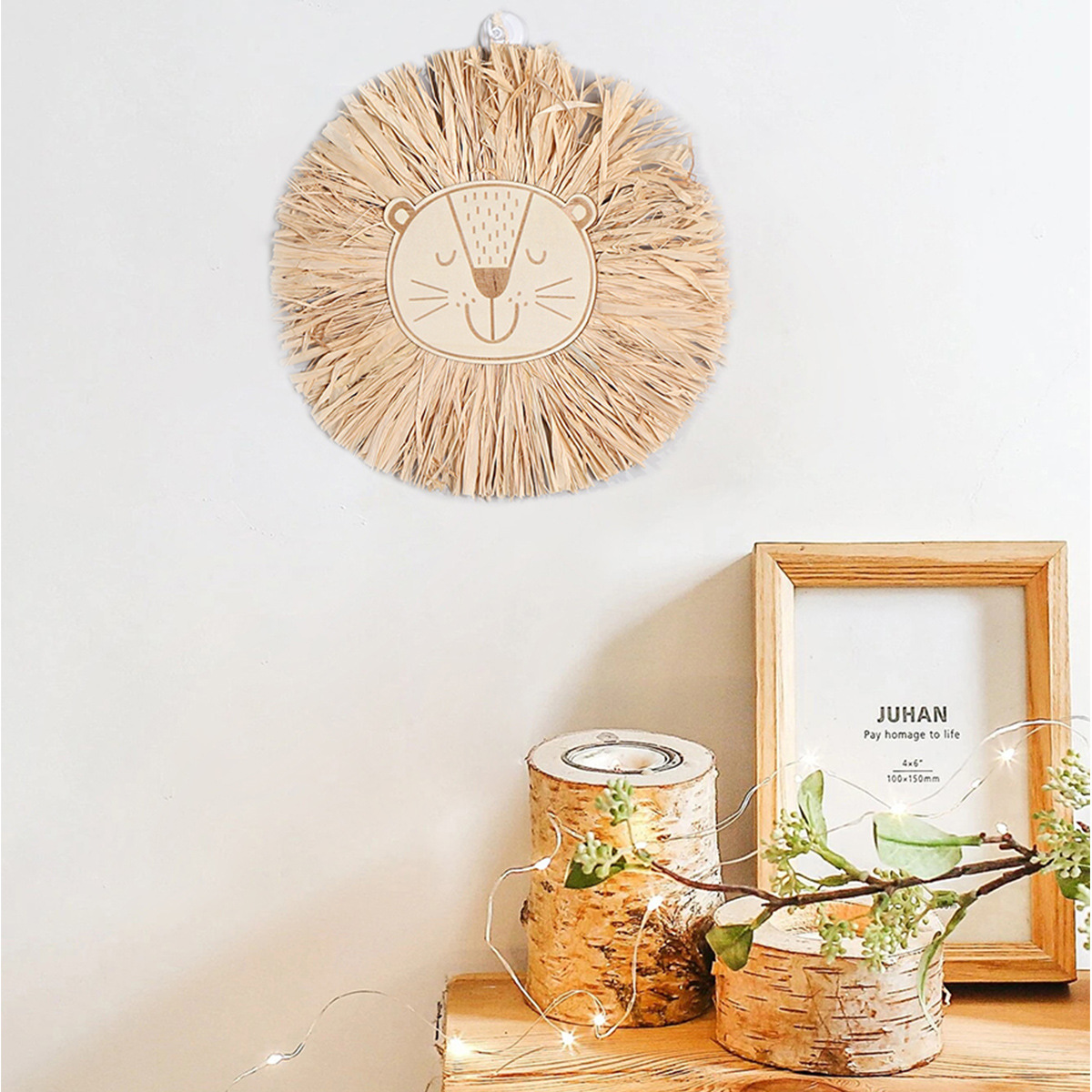 Ins Decoration Scandinavian Style Home Decoration Kidsren's Room Decoration Tapestry Pendant Raffia Woven Jewelry Lion Wall Hanging