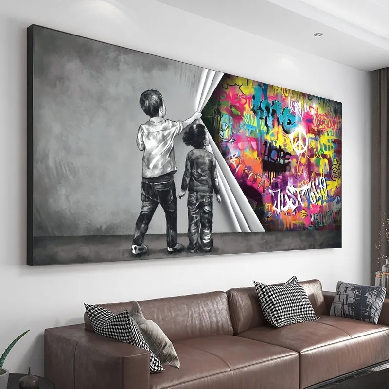 Cross-border hot selling children graffiti abstract boxing moving shackles wall art canvas poster home decoration painting
