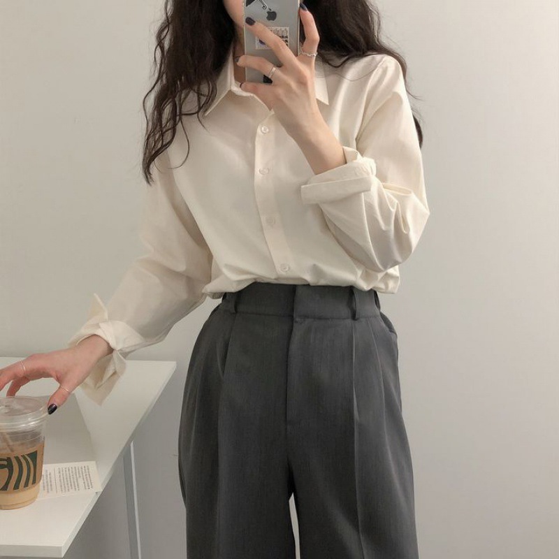 Picture of In stock Spring and Autumn new pure color Korean style long-sleeved shirt women's design sense niche versatile casual shirt jacket