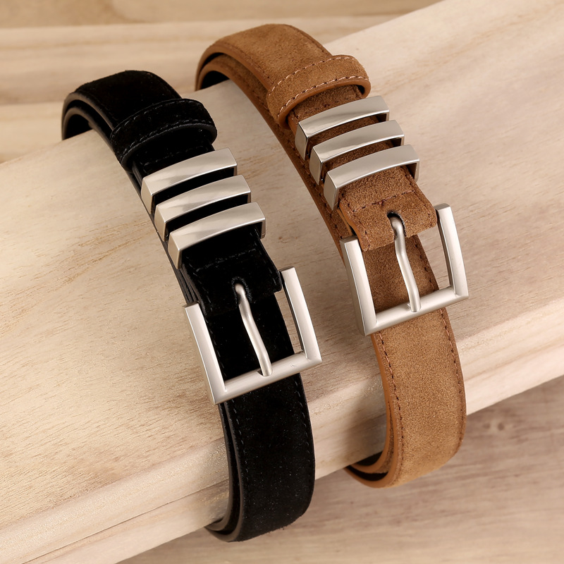 Belt Women's Genuine Leather High-end Cow Velvet All-match silver Pin Buckle Belt Fashionable Jeans Belt Factory in stock