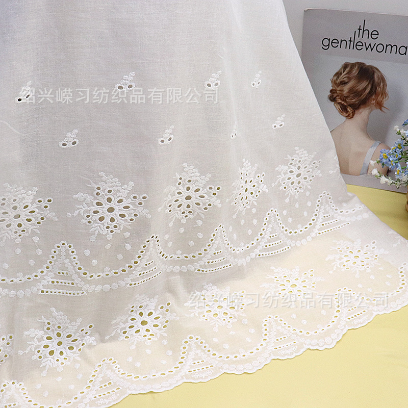 Picture of in stock variety of pure cotton hollow embroidered fabric bilateral positioning perforated spring and summer children's clothing dress white embroidered fabric