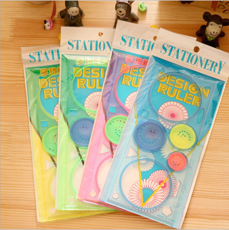 Picture of Creative puzzle four-color transparent magic ruler template ruler drawing board ruler children's student ten thousand flower ruler unisex ruler