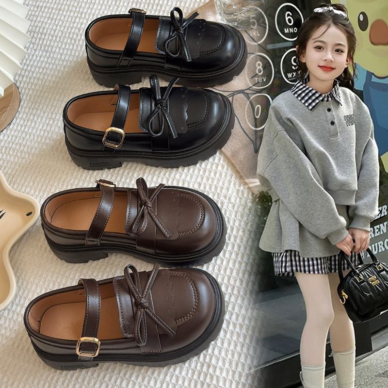 Girls British Style Small Leather Shoes 2025 Spring and Autum New Soft-Soled Mary Jane Princess Kidsren's Casual Thick-Soled Shoes