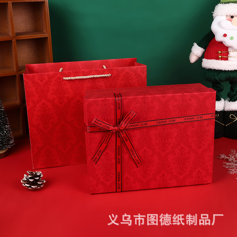 In stock Christmas gift box red bow gift box large cover Christmas Eve gift box empty box
