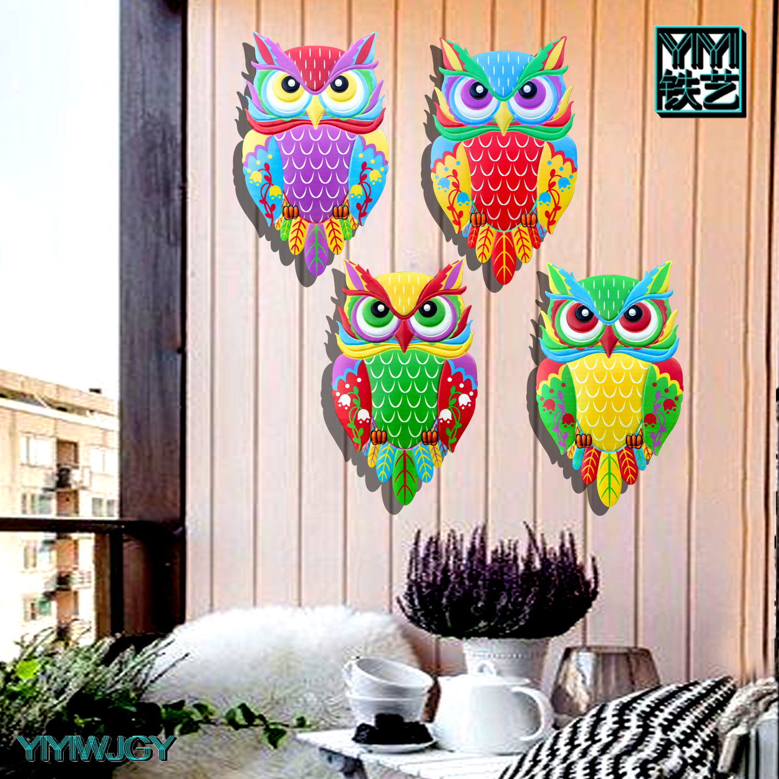 Large Owl new cross-border supply new owl 4-color wall decoration iron crafts ornaments home wear