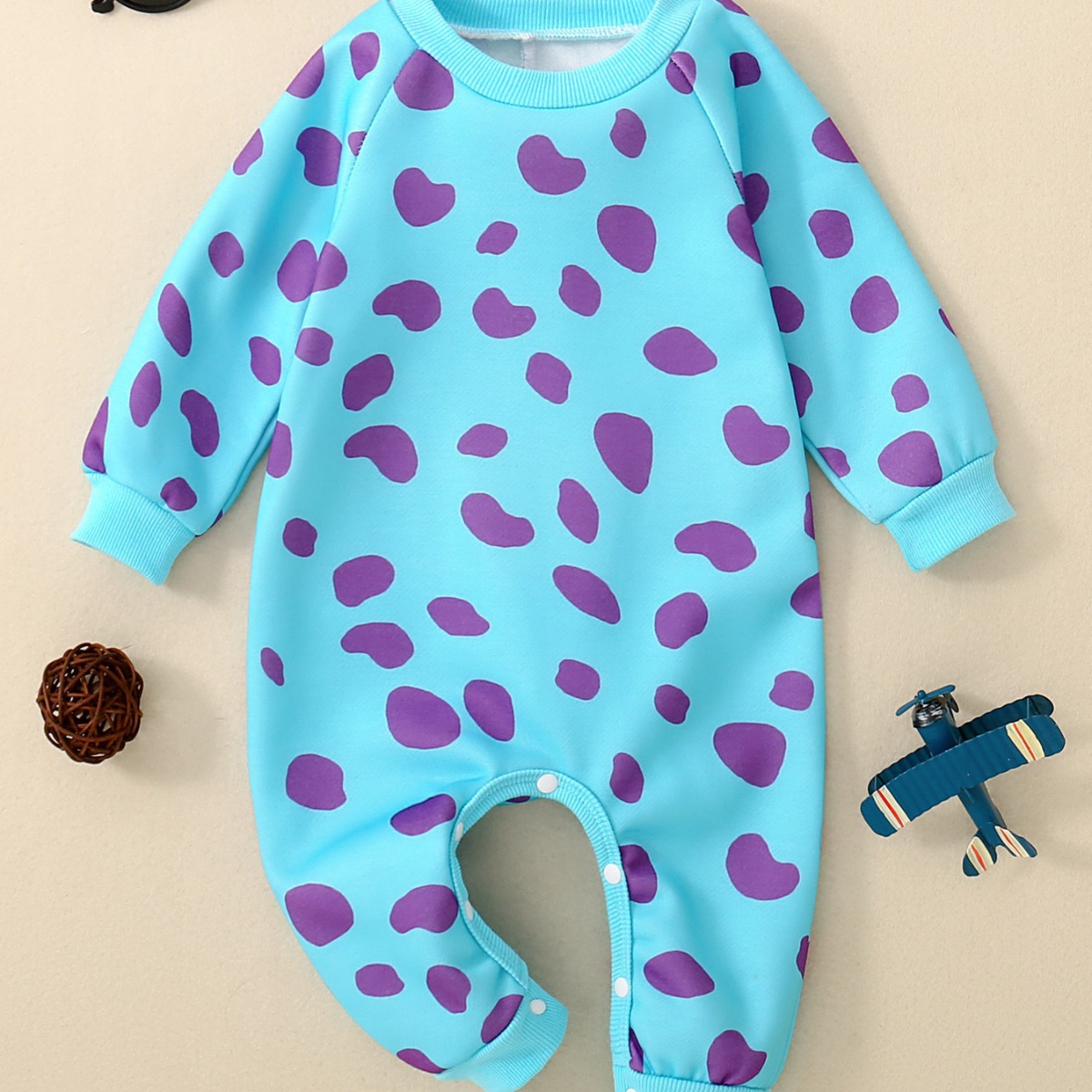 Cross-border baby boy and girl baby blue cute dinosaur knitted elastic one-piece climbing suit