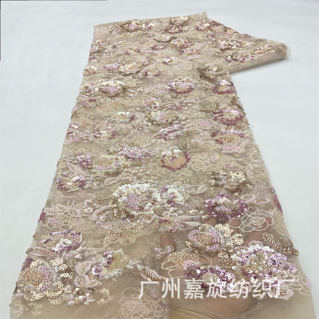 Picture of New Heavy Industry Handmade Bead Embroidery Cloth Ghana Zhongfeng Wedding Dress Bead Tube Embroidery Lace Embroidery Mesh Fabric