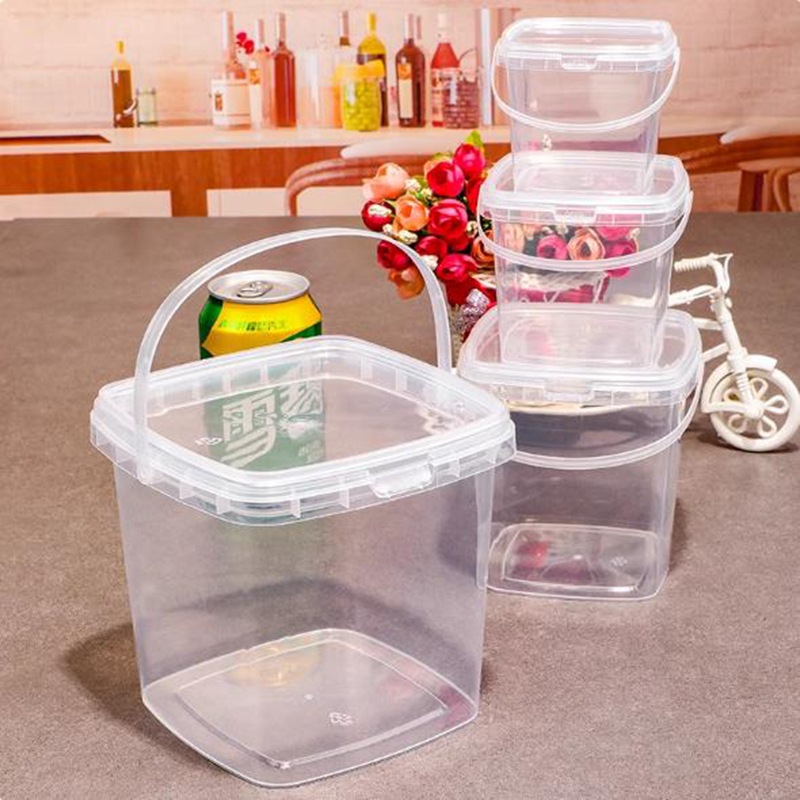 1 liter portable transparent plastic square with lid household barrel plasticine storage dried fruit sealed packaging small barrel wholesale