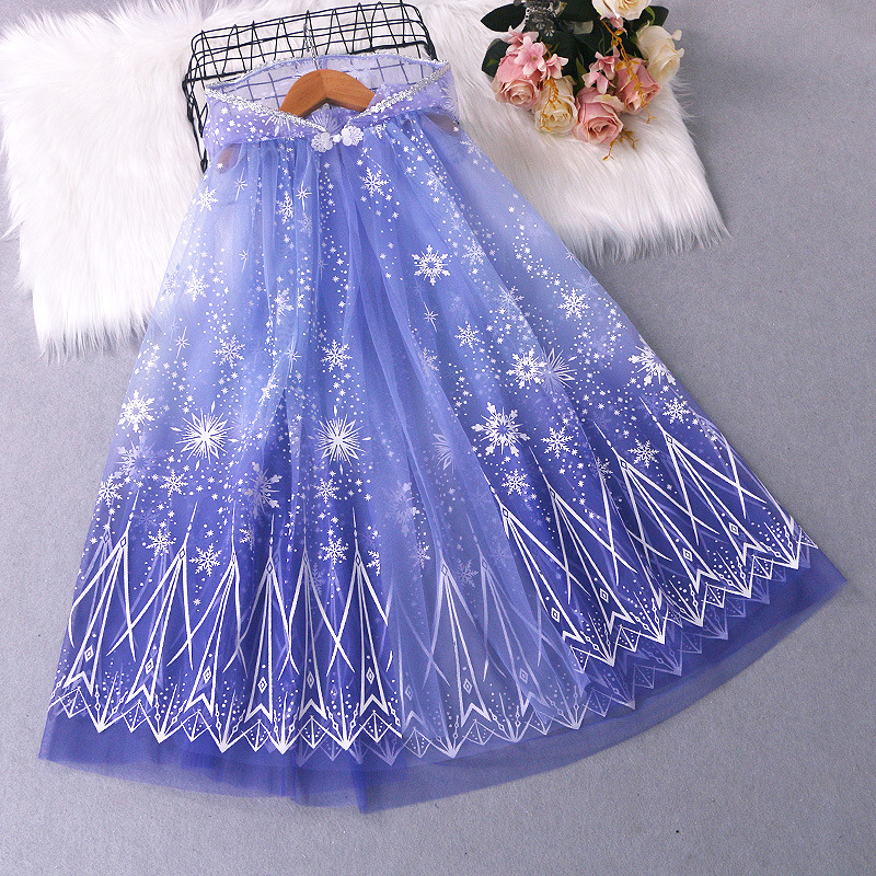Picture of Frozen Cape Thin Children's Stylish Mesh Cloak Cosplay Costume Hooded for Going Out