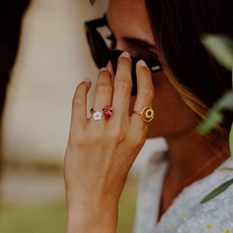 European and American Seven-Star Ladybug Flower Ring Ins Niche Fashion Elegant High-End Cold Style Leopard Enamel Ring for Women