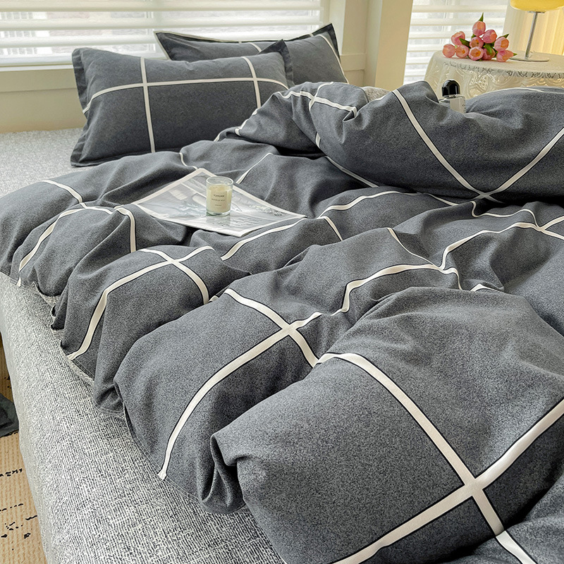 Picture of Class A Maternal and Infant Grade Four-Piece Set Small Fresh Thickened Sanding Quilt Cover Washed Cotton Bed Sheet Quilt Cover Dormitory Three-Piece Set ins