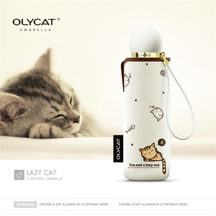 OLYCAT Ou Li cat small fresh 50% folding pocket umbrella sunny and rainy dual-purpose black rubber sunscreen sun umbrella women's dual-purpose
