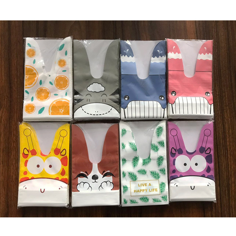 New rabbit ears biscuit bag candy bag baking bag 50 cute snowflake crisp Nougat Bag