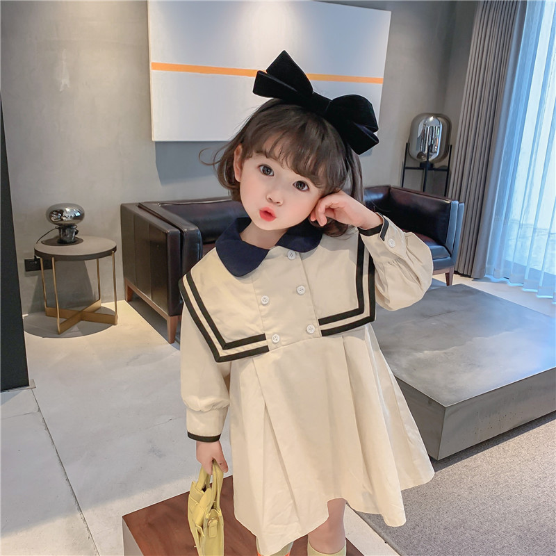 Girls Dress College Style Western Style 2024 New Autumn Clothes Children's Navy Style Korean Style Jacket Baby Skirt