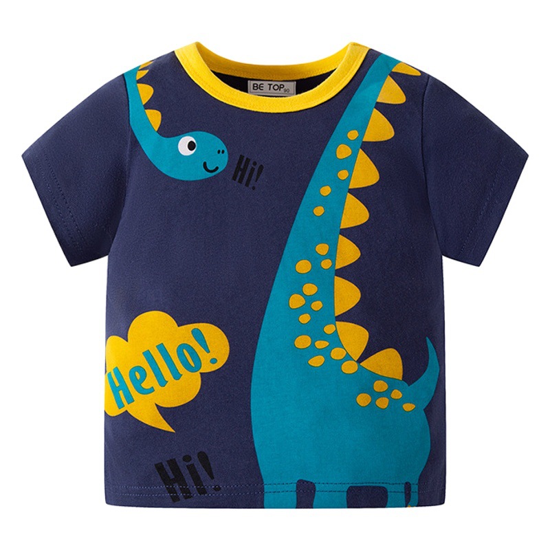 Boys Short-Sleeved Baby Cartoon Half-Sleeved 2025 Summer Clothing Stereo Dinosaur Kidsren's T-Shirt Pure Cotton Kidsren's Clothing Drop Shipping