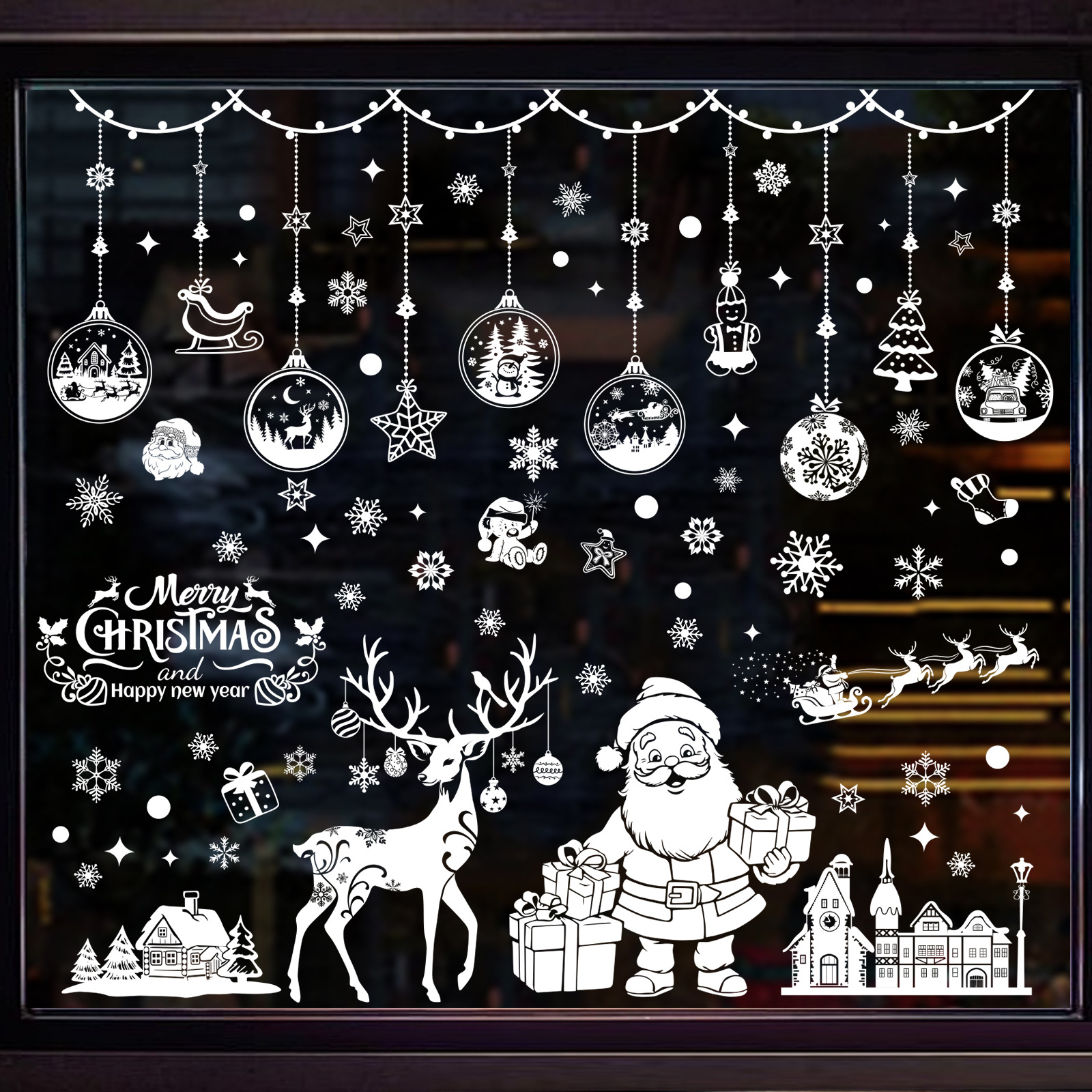 Picture of 2025 cross-border Amazon Christmas window stickers shop mall window double-sided visual holiday decoration wall stickers static