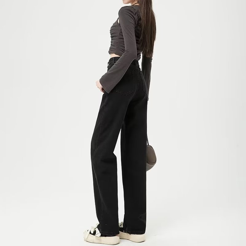 Picture of Black small wide-leg jeans women's straight loose autumn and winter 2023 new high waist drape slimming mop pants