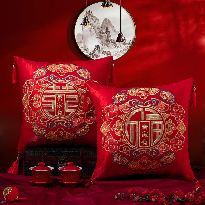 Picture of Wedding pillow a pair of red XI-shaped sofa cushion wedding supplies collection wedding room wedding festive wedding pillow