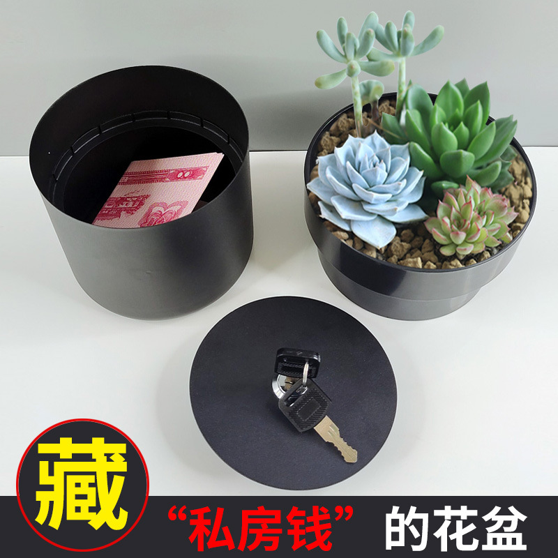 Picture of A generation of flowerpot piggy bank creative with lock iron box insurance key Mini Storage box hidden money gift