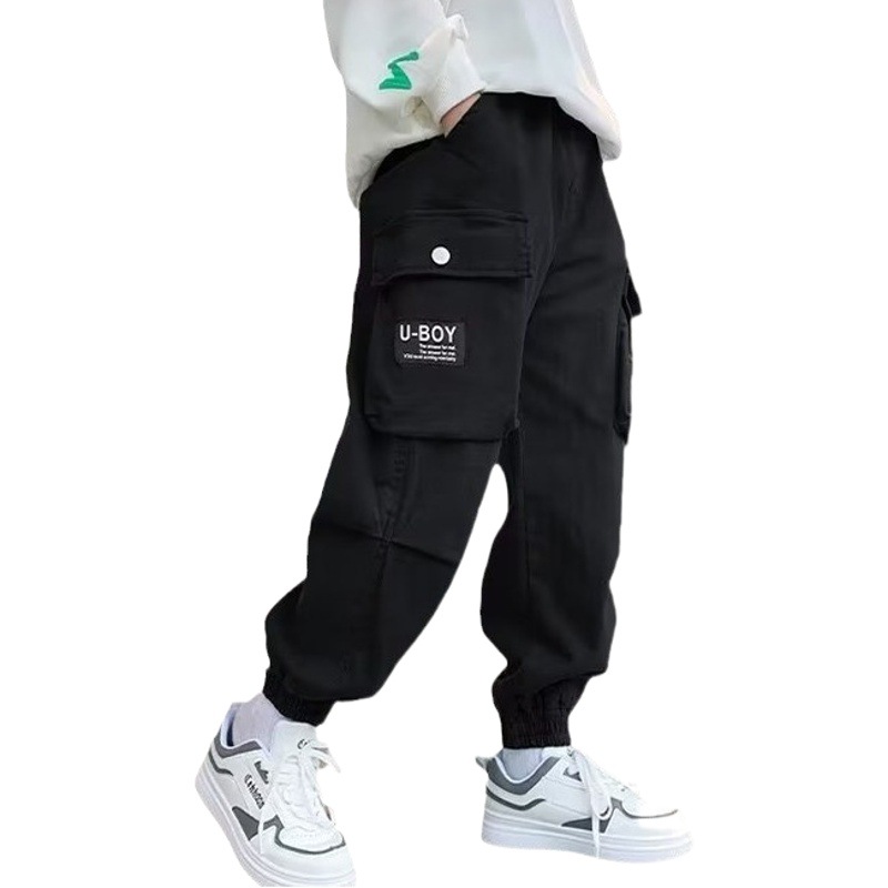 Children's Clothing Boys' Winter Fleece-Lined Pants 2023 New Style for Older Boys Autumn and Winter Fleece-Lined Cargo Pants Trendy