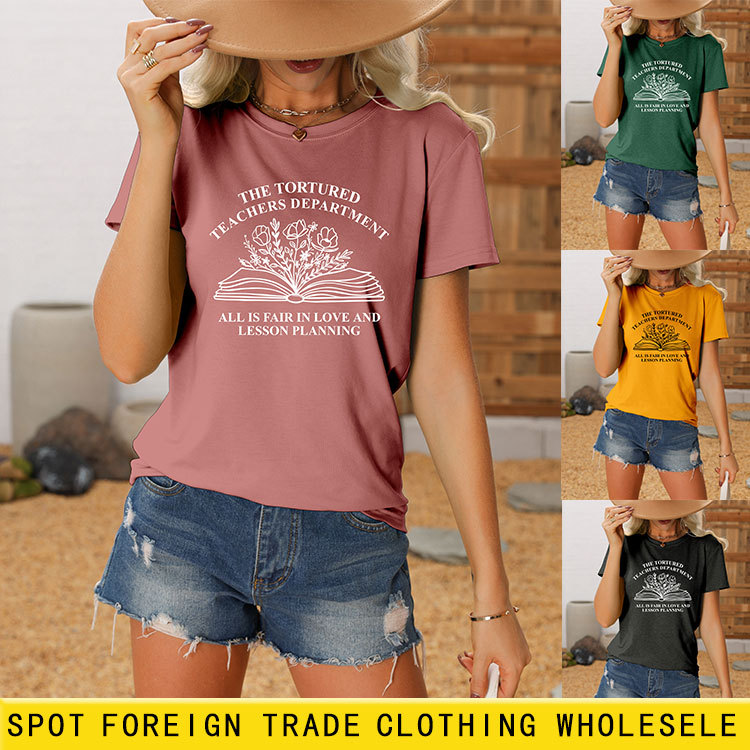 Amazon European and American Summer Round Neck T-Shirt the Tortured Teachers Women's Comfortable Loose Short Sleeves