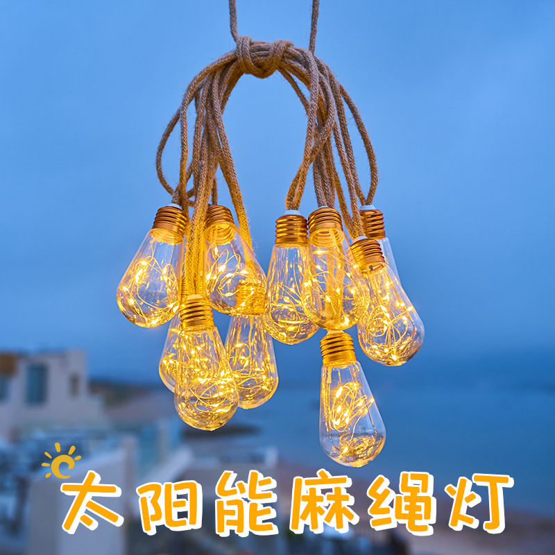 Solar Hemp Rope Light String Outdoor Christmas Courtyard Decorative Light Ins Normcore Style Popular Camping Style Chandelier