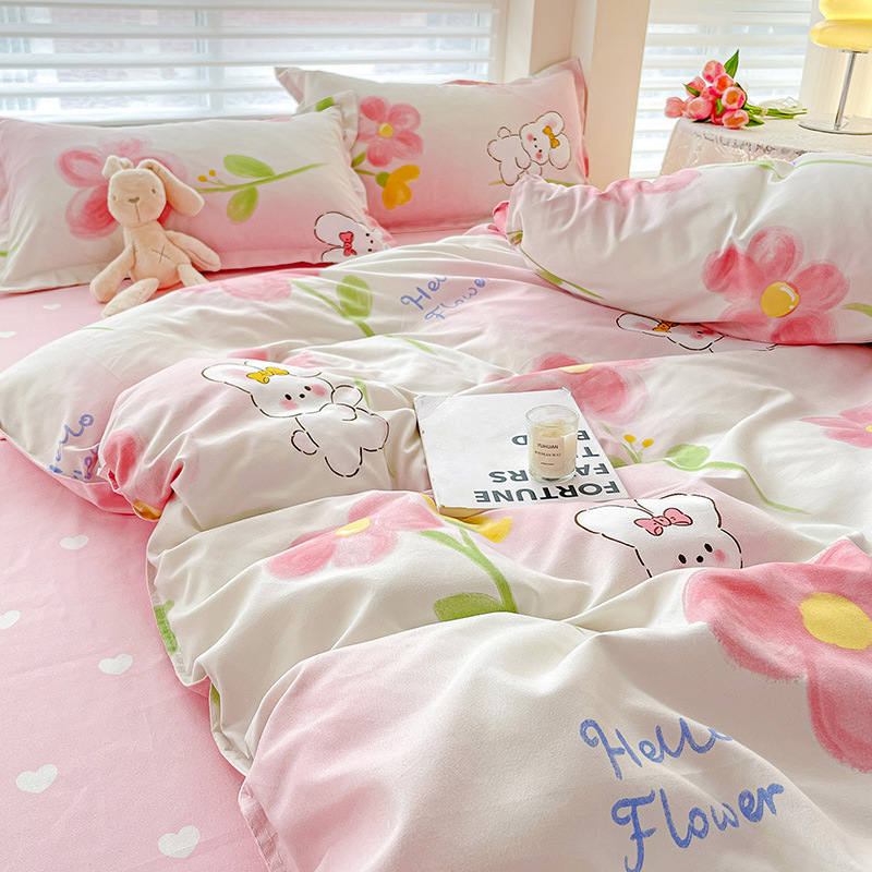 Picture of Class A Maternal and Infant Grade Four-Piece Set Small Fresh Thickened Sanding Quilt Cover Washed Cotton Bed Sheet Quilt Cover Dormitory Three-Piece Set ins