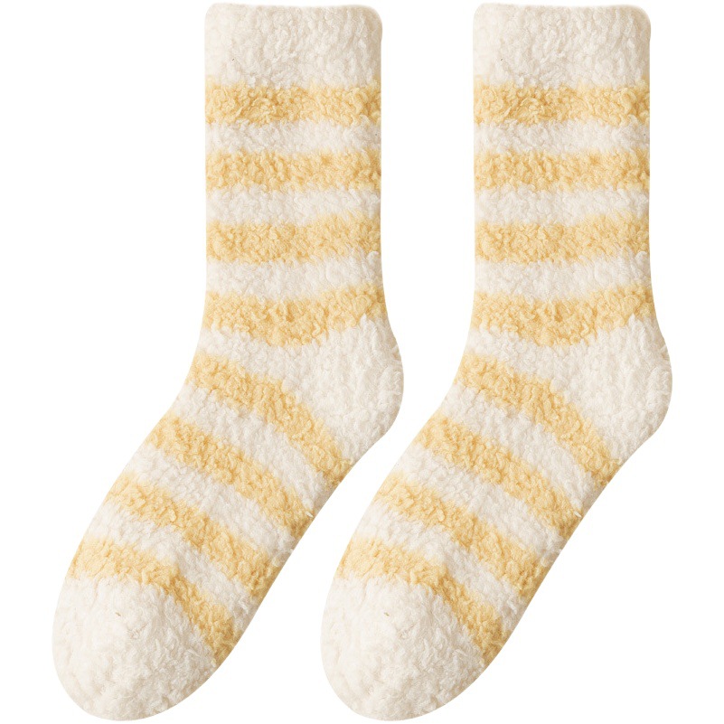 Zhuji Women's Socks Winter New Mid-tube Socks Coral Fleece Socks Thickened fleece-lined Warm Striped Couple Plush Socks