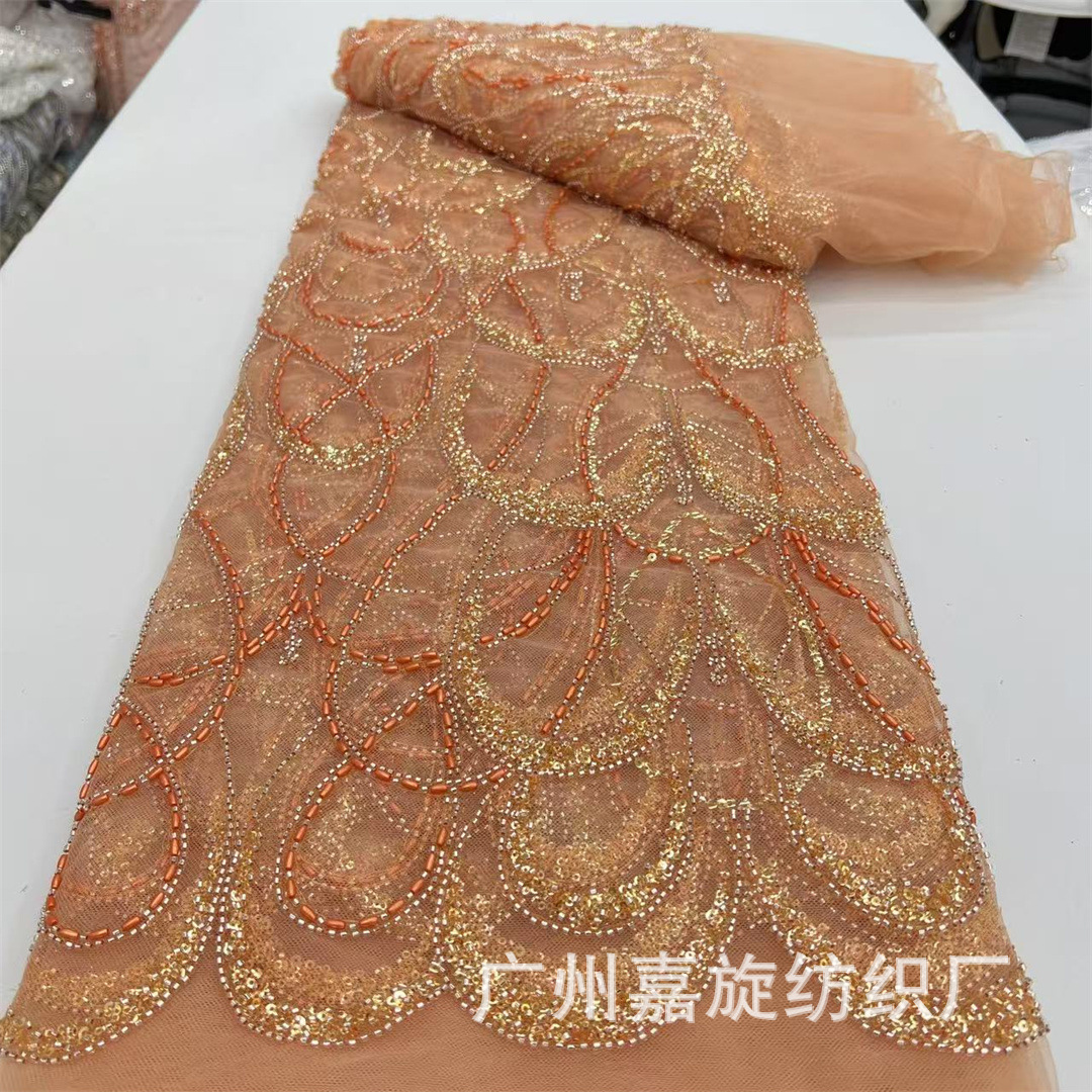 Layered Bending Hook Heavy Industry Bead Sequins Bead Tube Lace French Wedding Dress Fabric French Lace