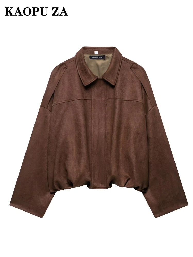 Picture of Kaopu Za American Style 2025 Retro Coat Spring Bomber Jacket Women Casual Faux Leather Streetwear Outerwear