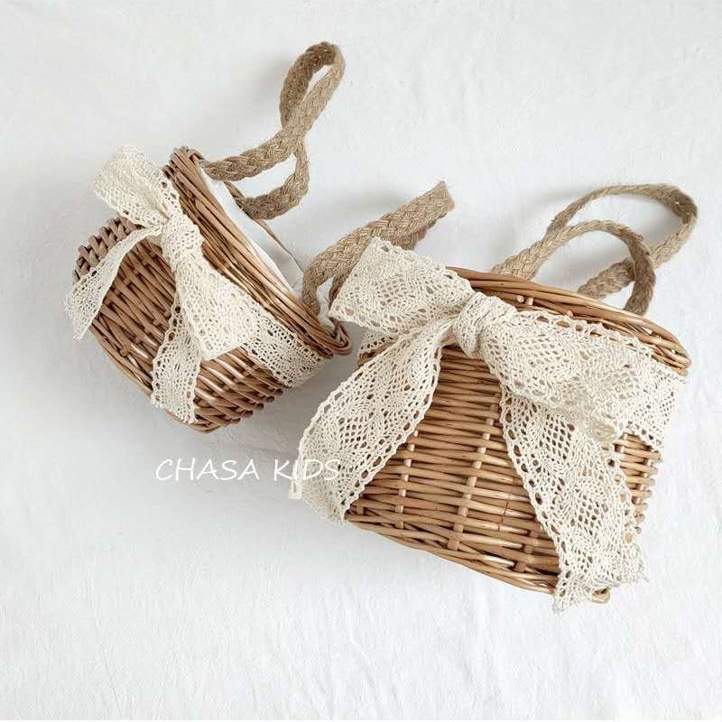 Picture of Rattan Small Bamboo Basket Handmade Woven Net Red Children's Bamboo Straw Woven Bag Bucket Bag Portable Sydney Picnic